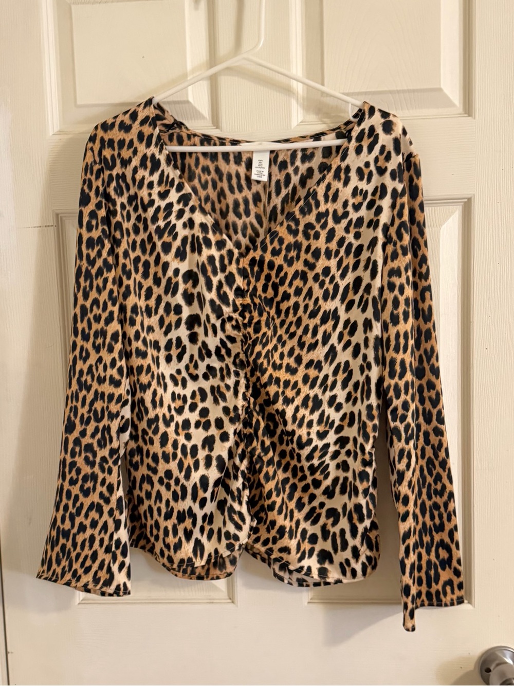 H&M Leopard Print Long Sleeve V-Neck Top - Tan, Black